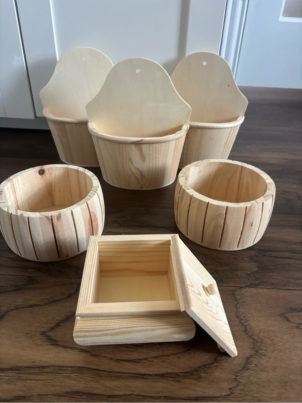 Natural Wood Craft Planters & Trinket Box Set